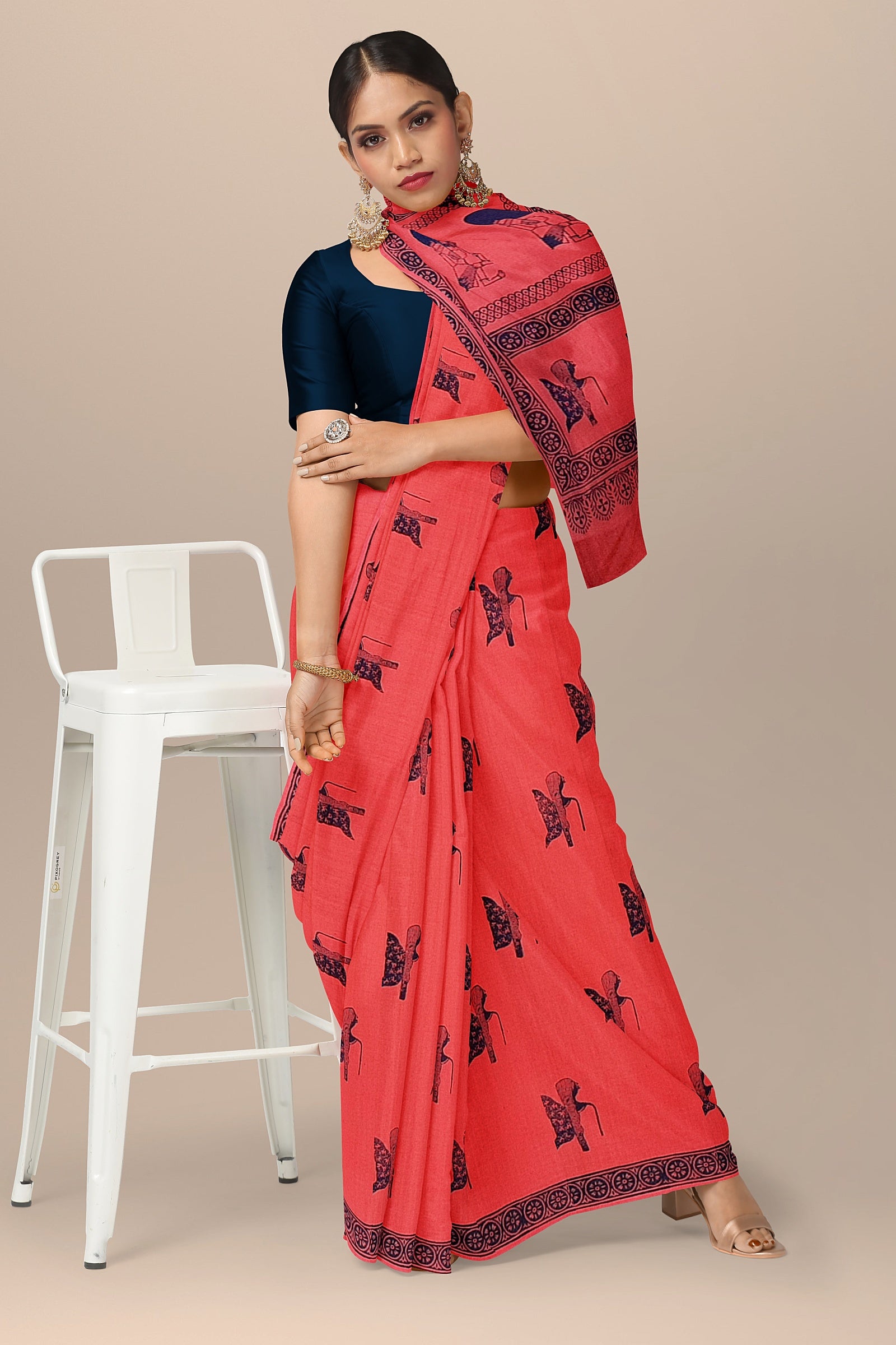 Anupriya’s Hand Block Print Red Malmal Cotton Saree - Bhartiya Shilp