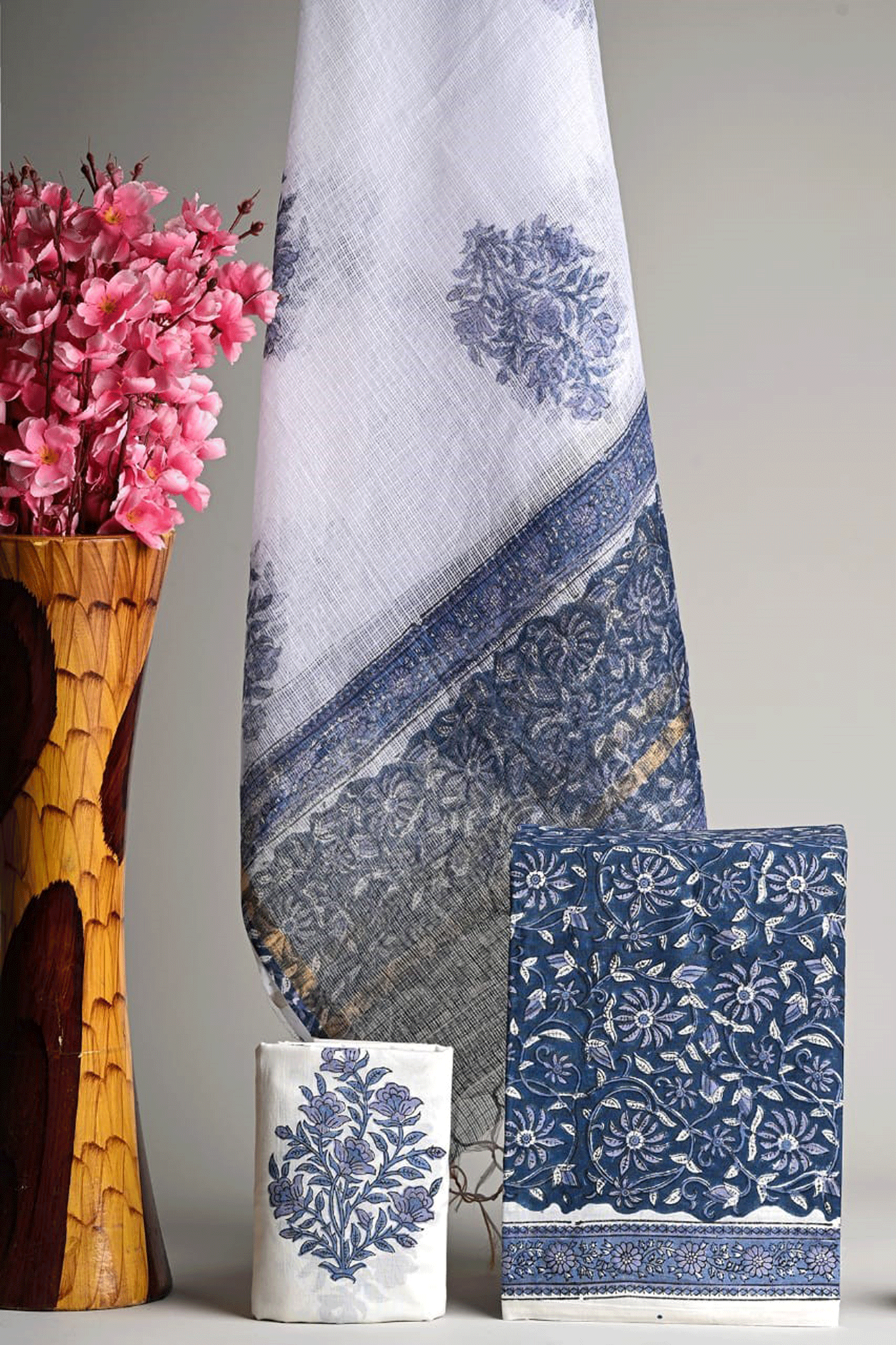 Bagru Hand block printed Floral Cotton Kurti Set with Kota Doria Dupatta SKU - BS30001 - Bhartiya Shilp