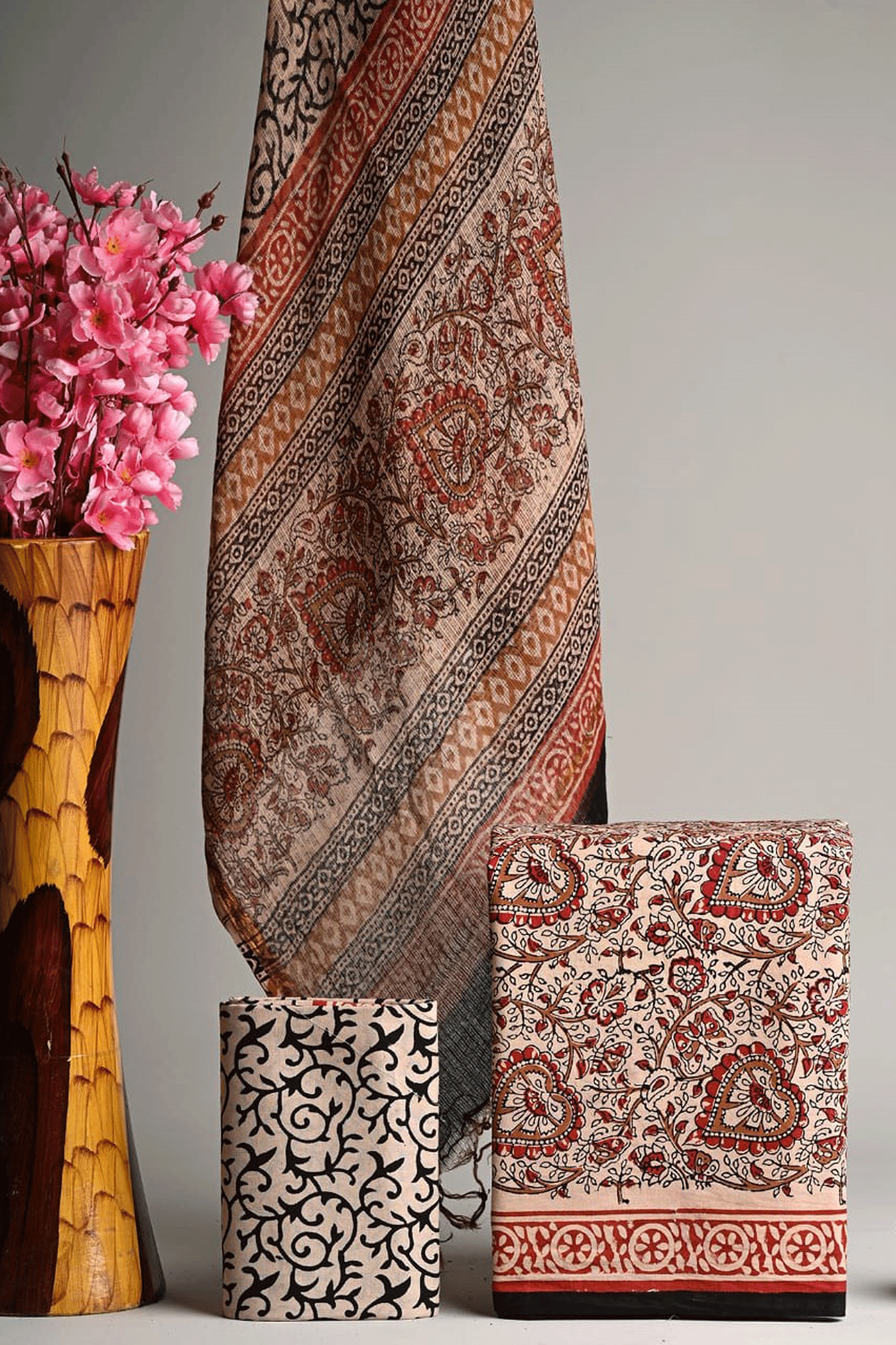 Bagru Hand block printed Floral Cotton Kurti Set with Kota Doria Dupatta SKU - BS30002 - Bhartiya Shilp