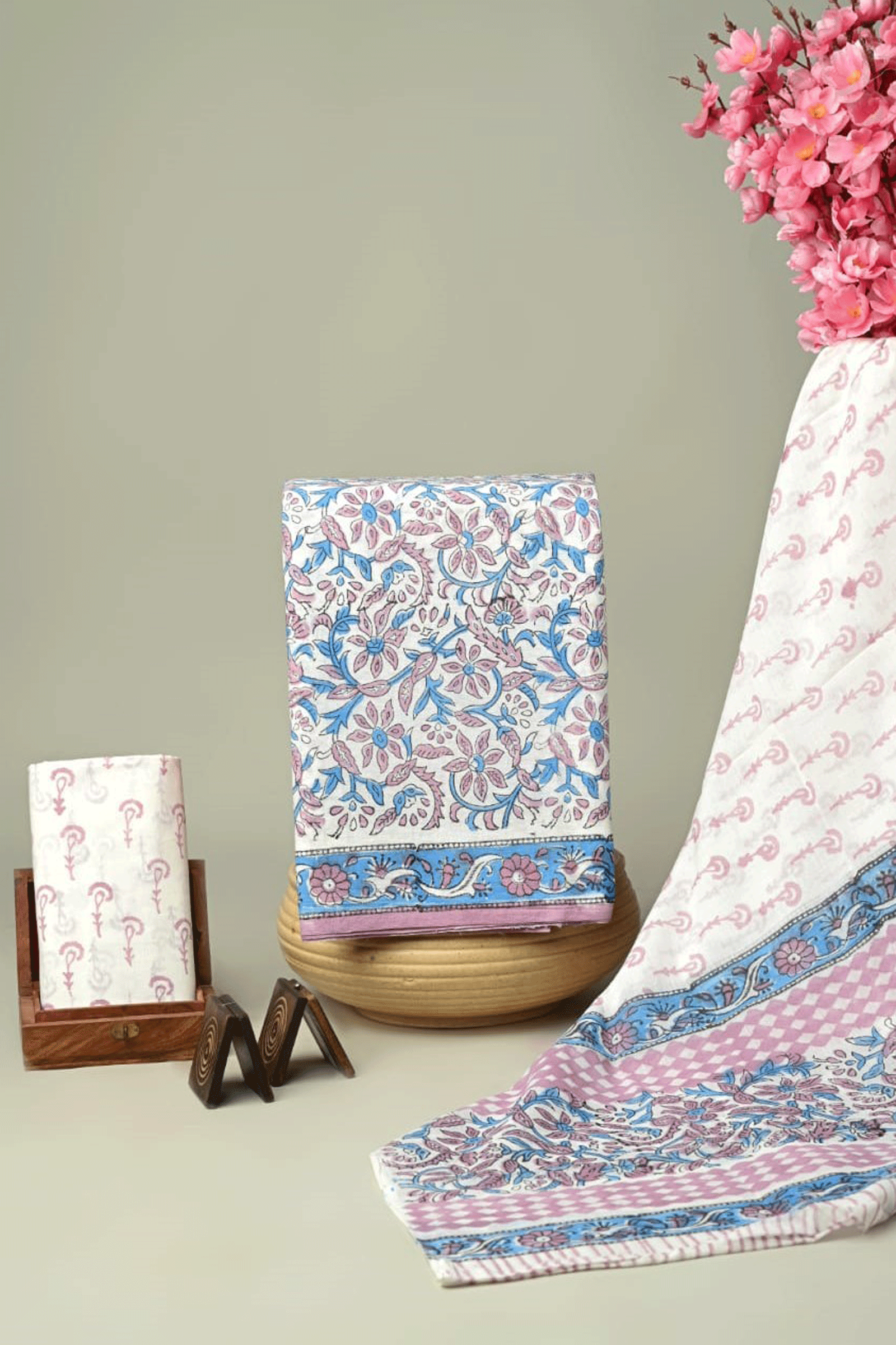 Bagru Hand block printed Floral Cotton Kurti Set with Malmal Cotton Dupatta SKU - BS40005 - Bhartiya Shilp