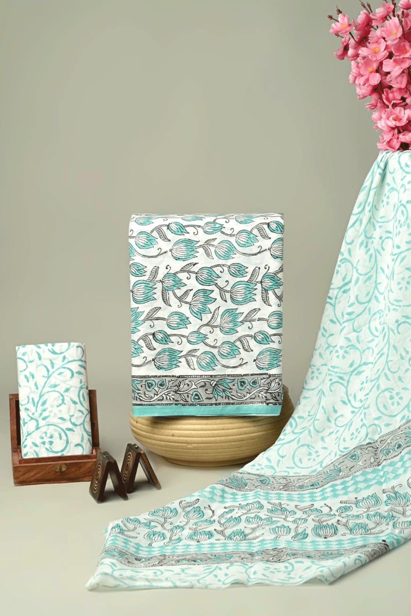 Bagru Hand block printed Floral Cotton Kurti Set with Malmal Cotton Dupatta SKU - BS40006 - Bhartiya Shilp