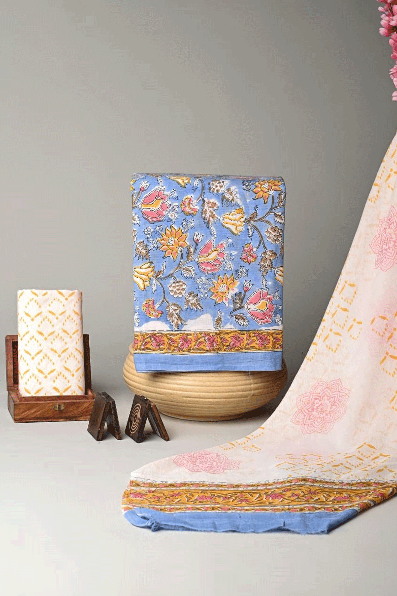 Bagru Hand block printed Floral Cotton Kurti Set with Malmal Cotton Dupatta SKU - BS40007 - Bhartiya Shilp