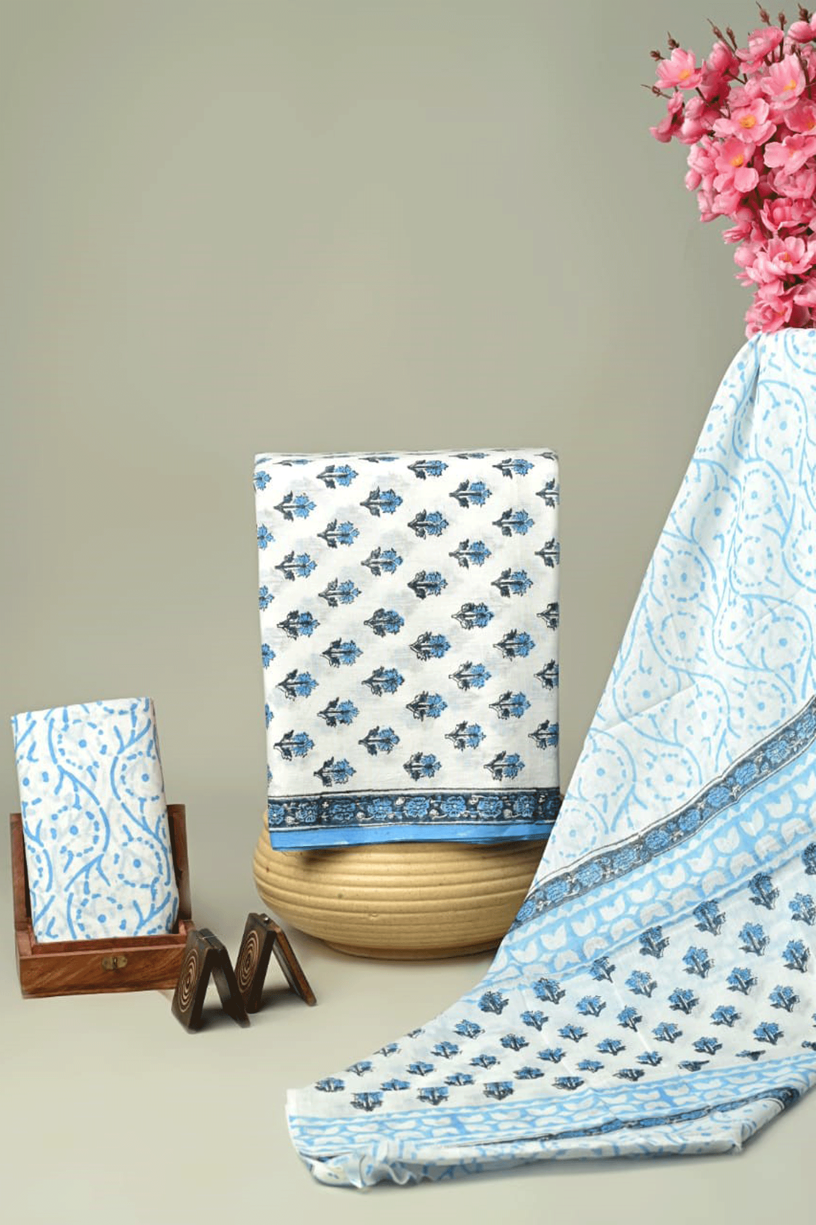 Bagru Hand block printed Floral Cotton Kurti Set with Malmal Cotton Dupatta SKU - BS40008 - Bhartiya Shilp