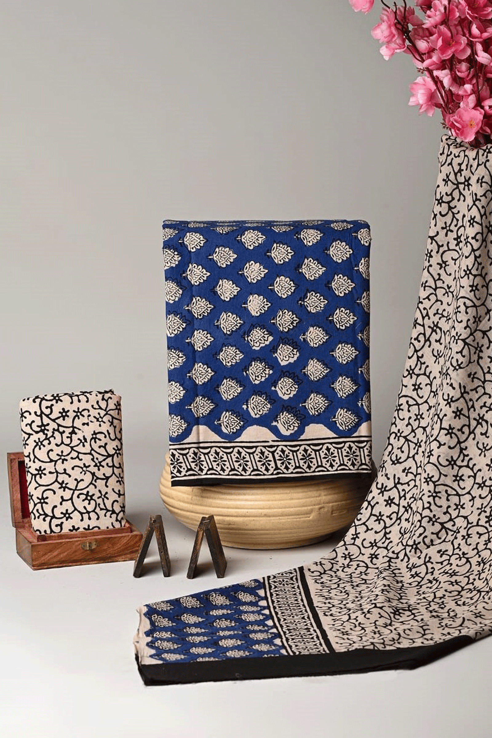 Bagru Hand block printed Floral Cotton Kurti Set with Malmal Cotton Dupatta SKU - BS40011 - Bhartiya Shilp