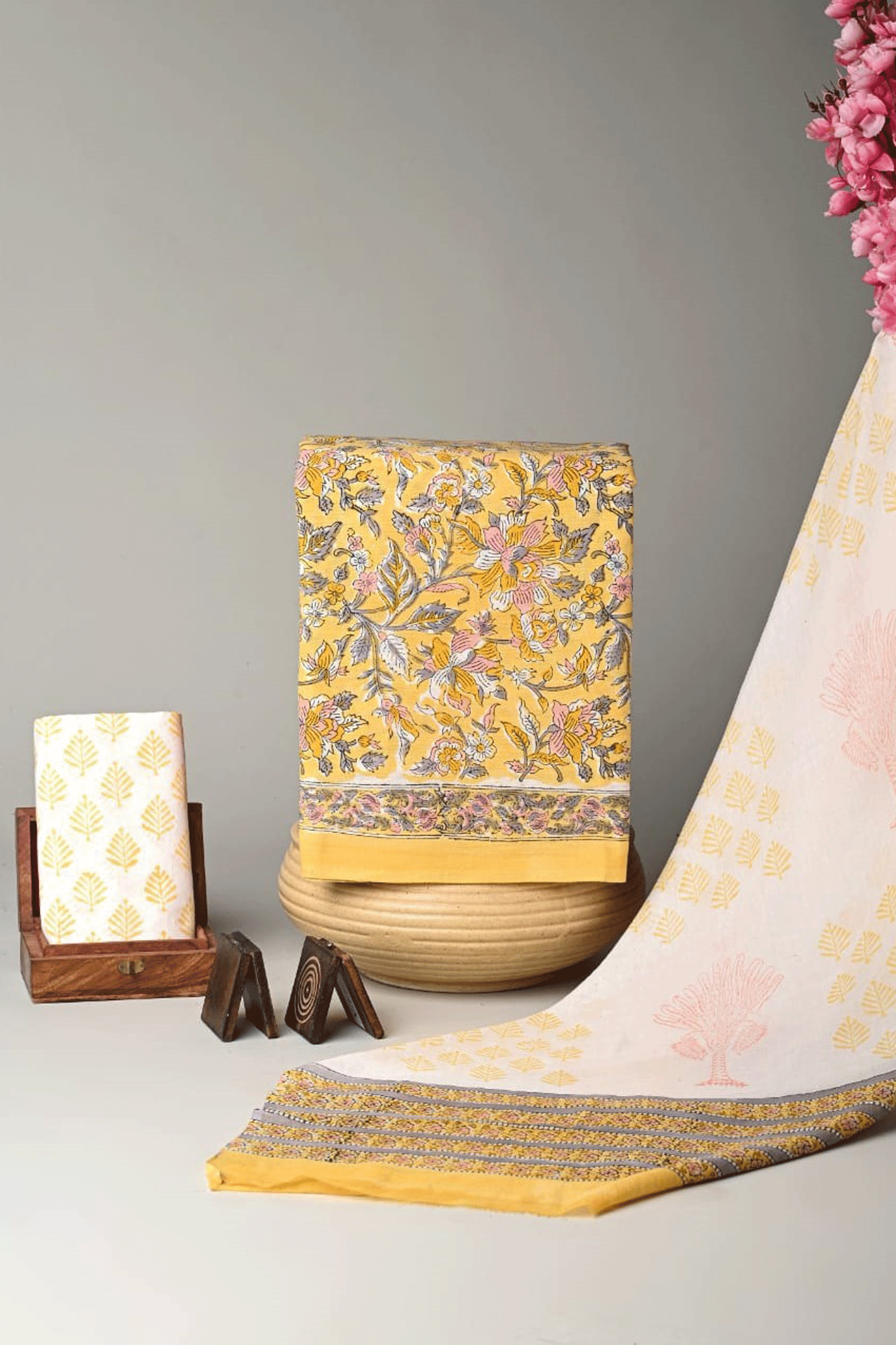Bagru Hand block printed Floral Cotton Kurti Set with Malmal Cotton Dupatta SKU - BS40013 - Bhartiya Shilp
