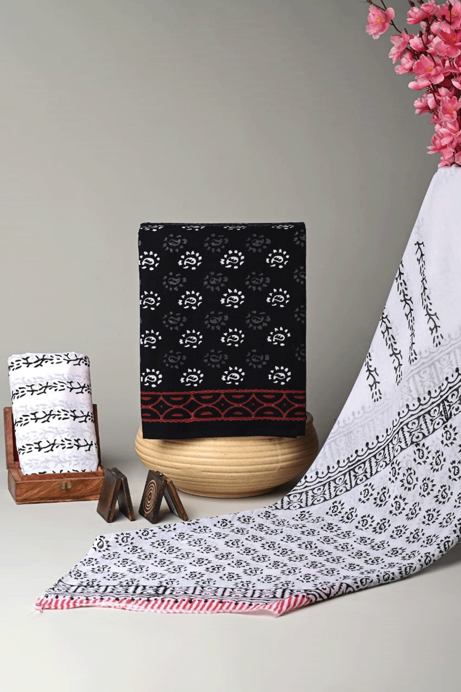 Bagru Hand block printed Floral Cotton Kurti Set with Malmal Cotton Dupatta SKU - BS40015 - Bhartiya Shilp