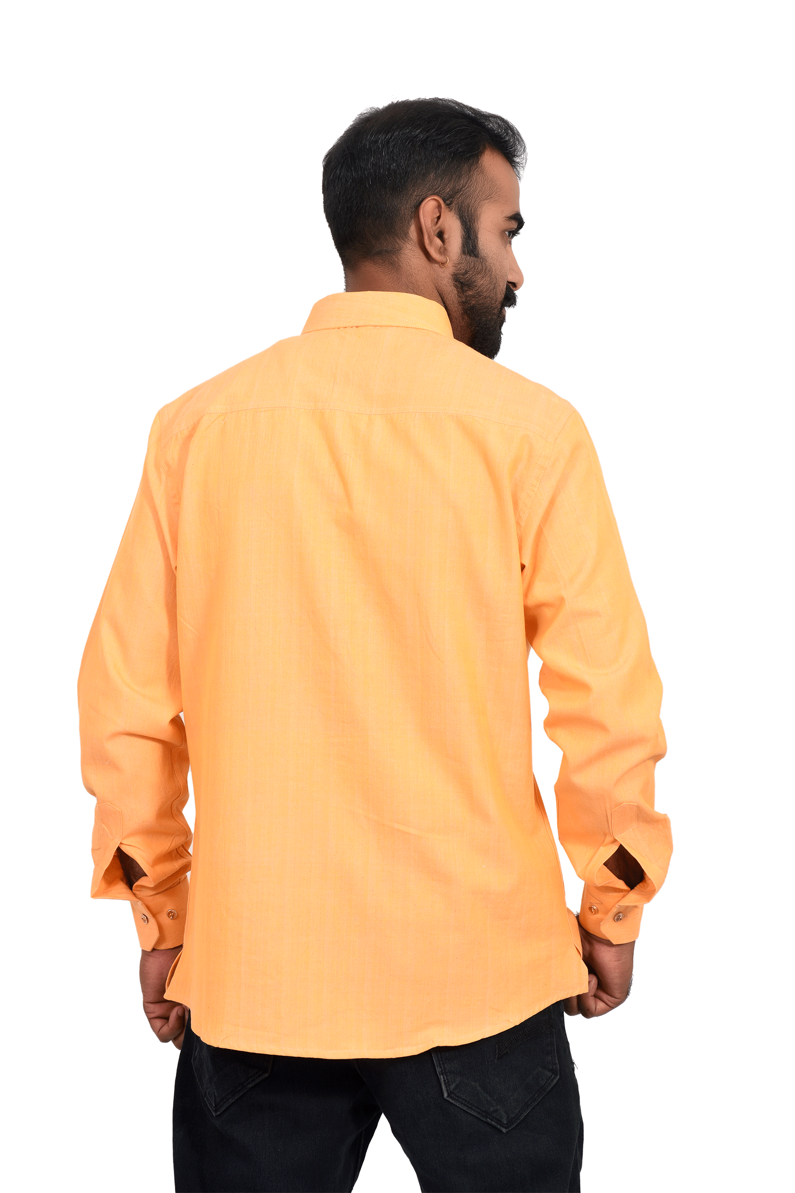 Apricot Orange Handloom Cotton Short Kurta For Men SKU-AS20010 - Bhartiya Shilp