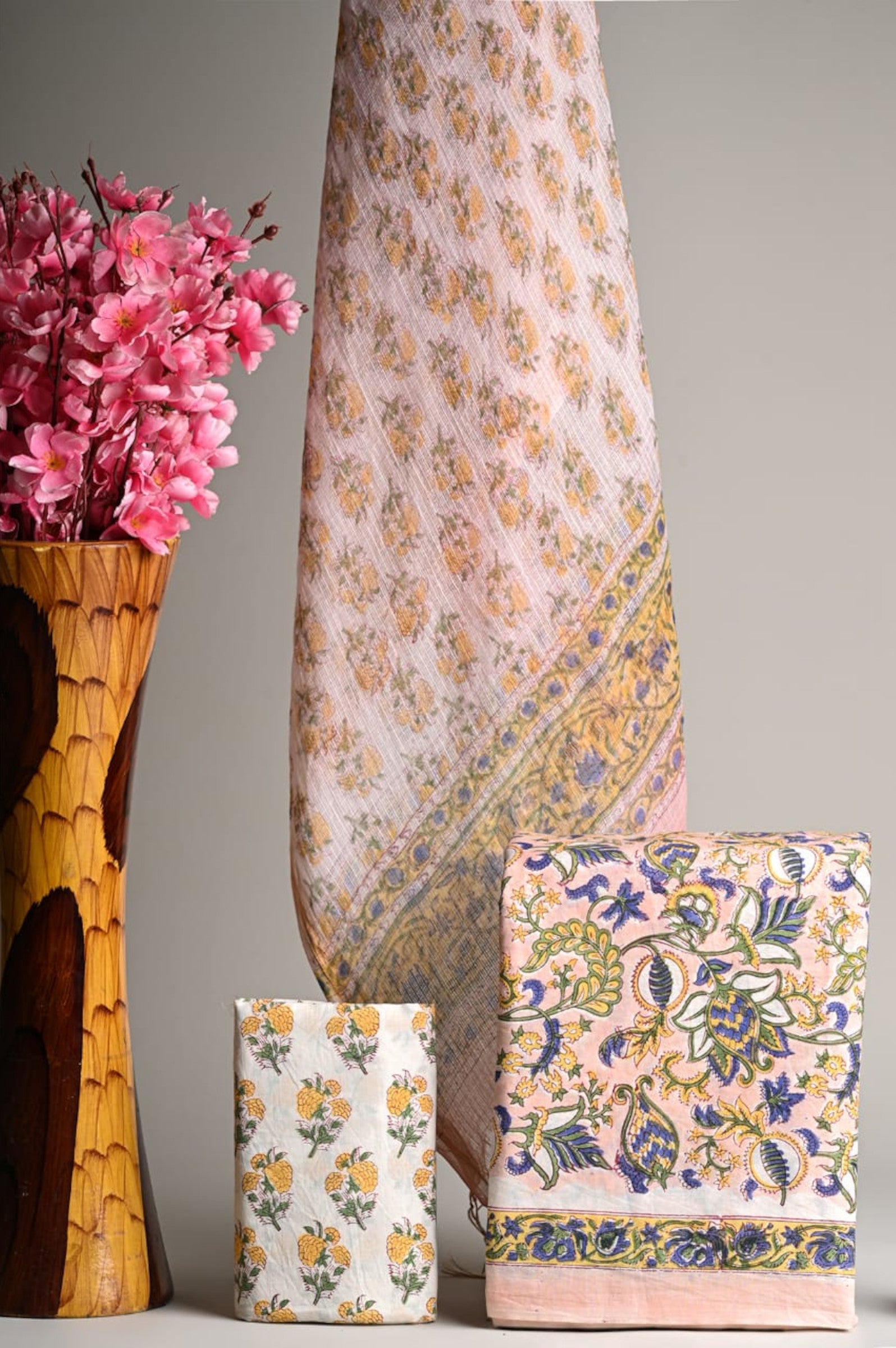 Bagru Hand block printed Floral Cotton Kurti Set with Kota Doria Dupatta SKU - BS30004 - Bhartiya Shilp